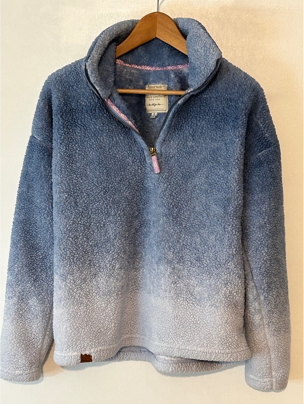 Simply Southern Women's Blue Ombre Sherpa Pullover Fleece Jacket Size L